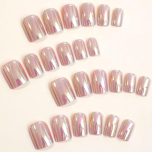 Miniatura 4 de Sunjasmine - 24 uñas postizas a presión medianas con diseños, uñas acrílicas con pegamento de uñas para mujeres (rosa cromado)
