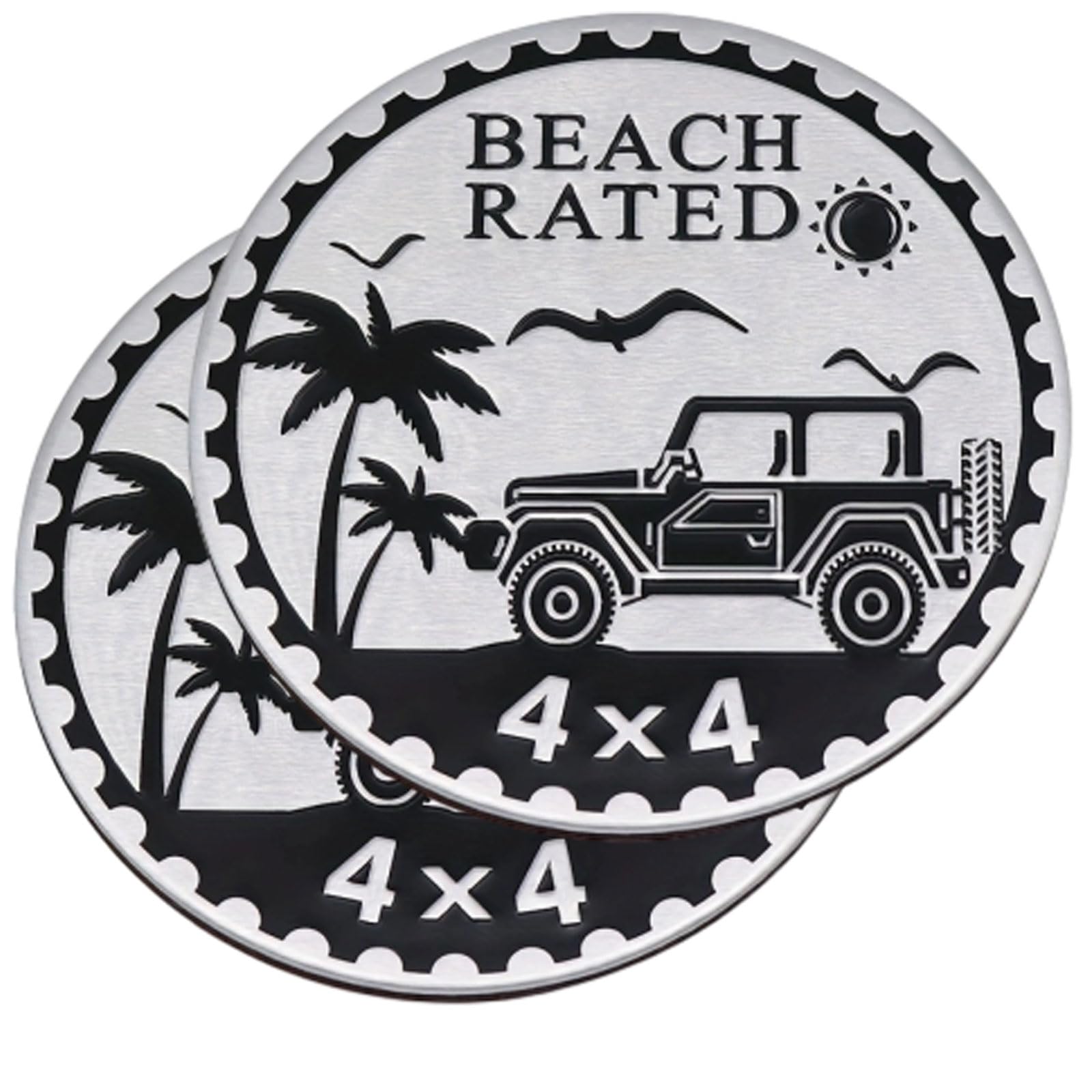 2 pcs Car Emblem 4 x 4 Metal Automotive Badge 3D Metal Car Badges Emblems Round Emblem Decals Car Badge Decals Stickers Compatible with Vehicles Trucks SUV RV Decorations (Beach Rated-B)