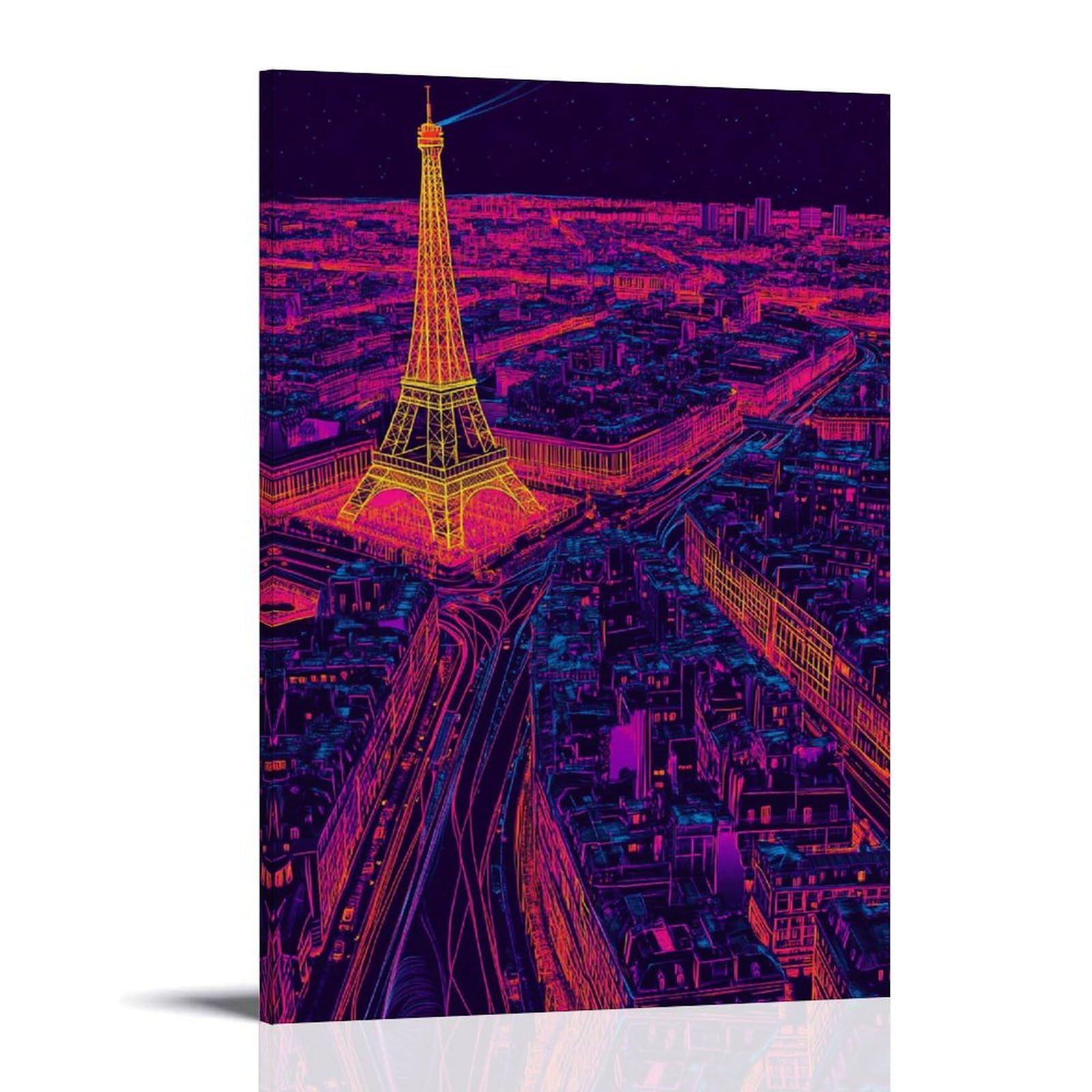 YMHDJYH Vibrant Neon Line Art Map Poster of Paris Landmarks And Boulevards Wall Art Mural Modern Decoration Hanging Art Poster 12x18inch(30x45cm)