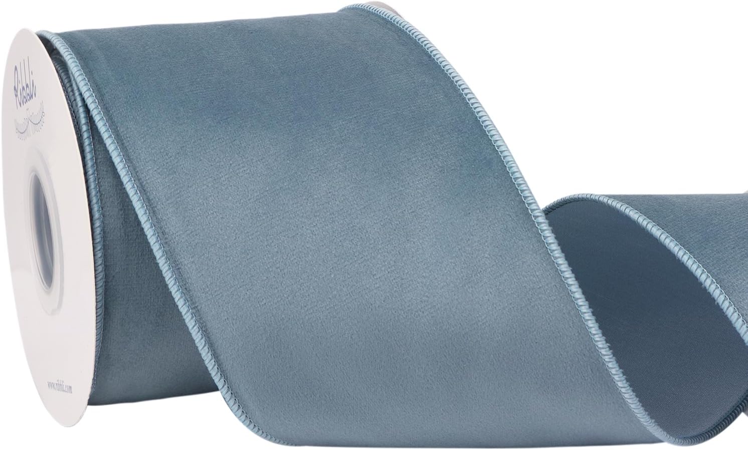 Ribbli Dusty Blue Velvet Wired Ribbon with Dupioni 4 Inch Christmas Ribbon for Gift Wrapping Christmas Tree Decoration Crafts Wreaths Supplies-Continuous 10 Yards