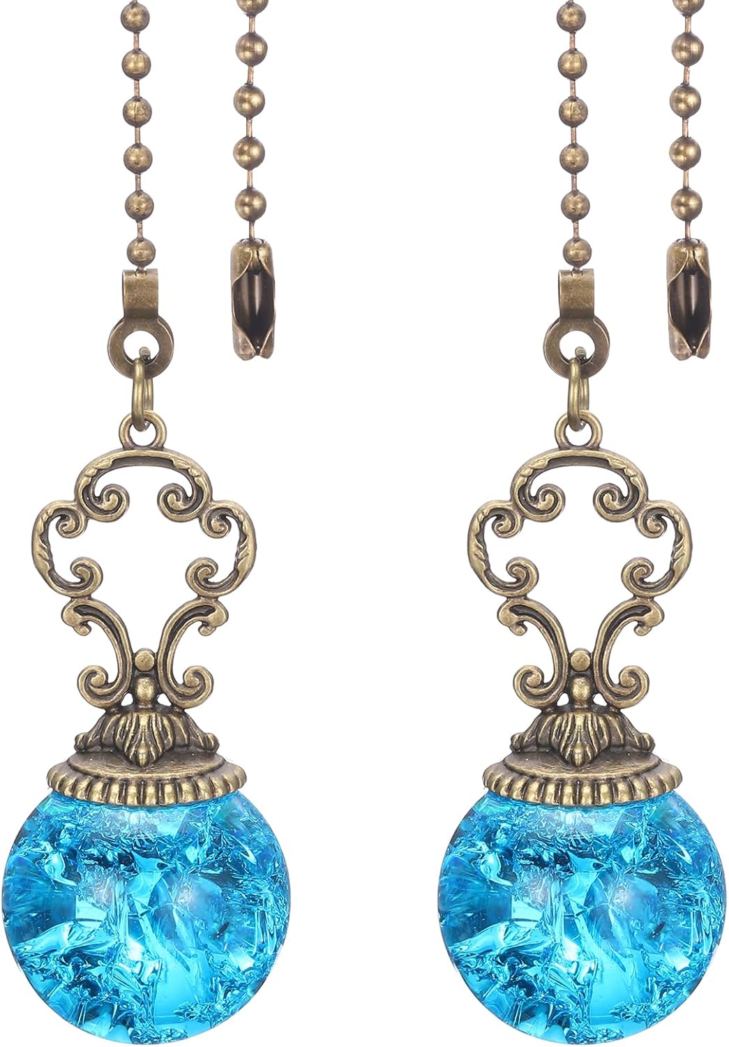 Ceiling Fan Pull Chain, 2 Pack 12" Decorative Ball Pendant Chain Extender Charm Extension Pull String for Ceiling Fans Light Lamp, Sky Blue