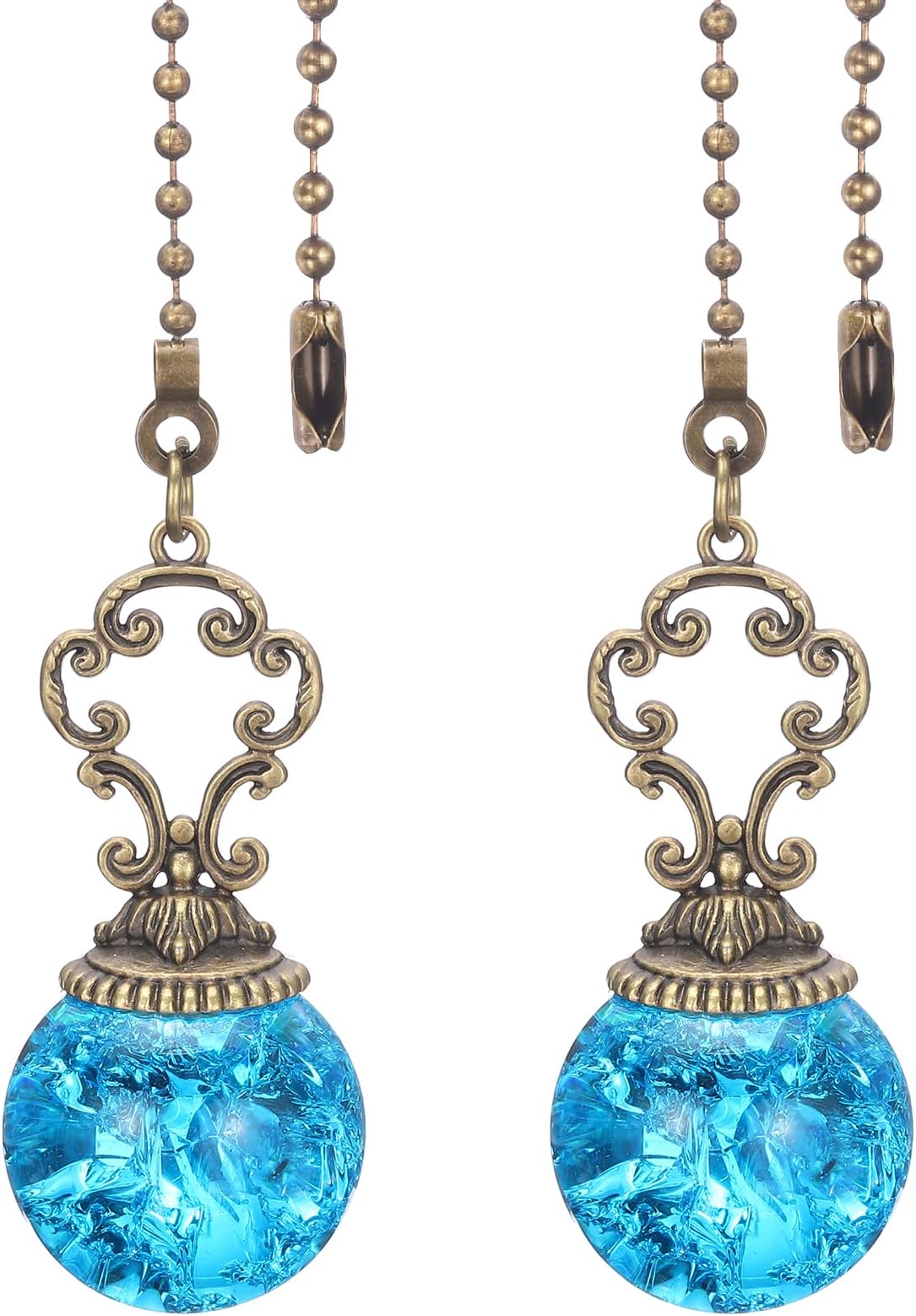 Ceiling Fan Pull Chain, 2 Pack 12" Decorative Ball Pendant Chain Extender Charm Extension Pull String for Ceiling Fans Light Lamp, Sky Blue