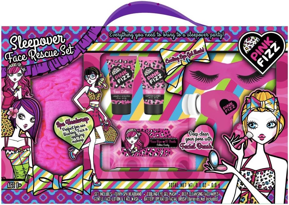 Pink Fizz Sleepover Face Rescue Set - Moisturizing Facial Kit With Battery Operated Facial Brush!