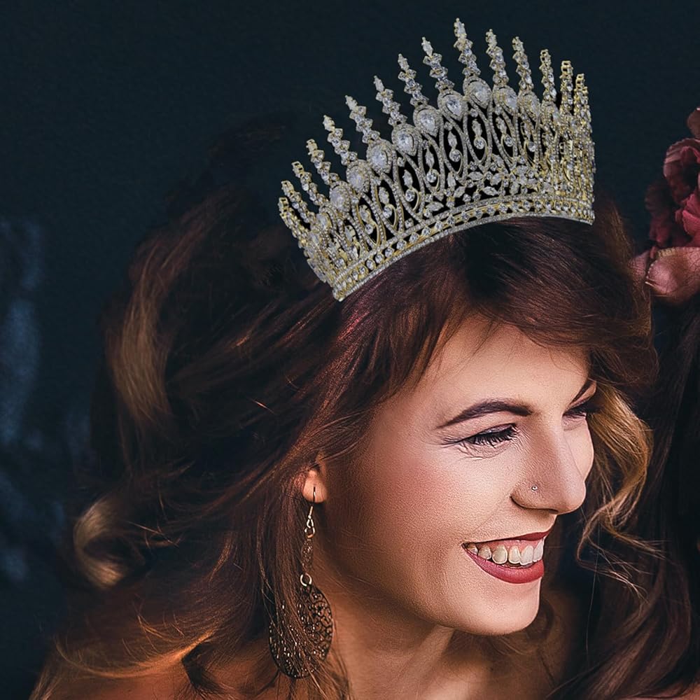 QXMYOO Small White Tiaras For Wedding Cubic Zirconia Floral