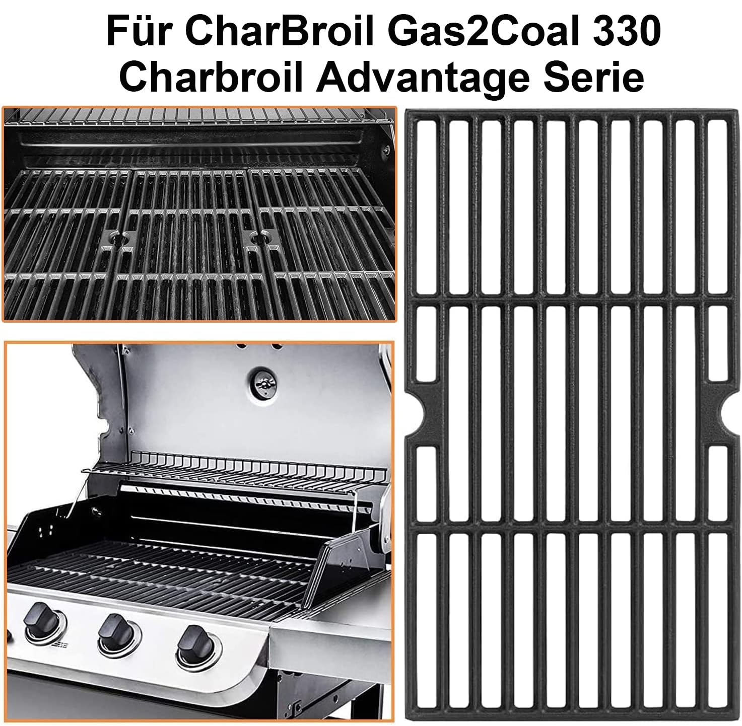 Griglia in ghisa per Enders Boston 3, Enders Monroe Pro 3, Charbroil, Barbecook Siesta 310, Landmann Triton 3 e 4, Profi Cook PC-GG 1058/1059, 43 x 63 cm, ricambio per griglia