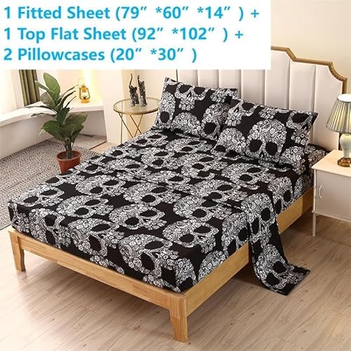 Sdiii SDIII-SK001FQ 4Pcs Goth Skull Queen Sheet Set, Gothic Bedding Sheet Set thumb #1