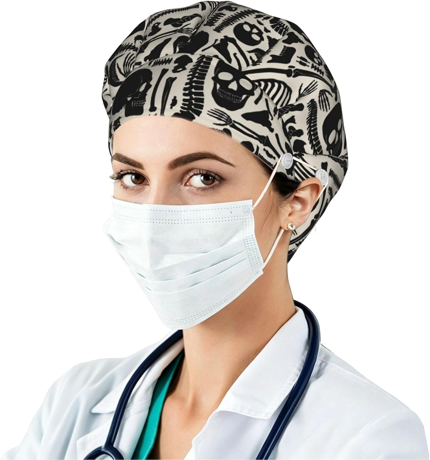 Bouffant Caps Button Sweatband Adjustable Scrub Caps Women Men | Waves Japan Blue Bouffant Caps Button Sweatband Adjustable Scrub Caps Women Men