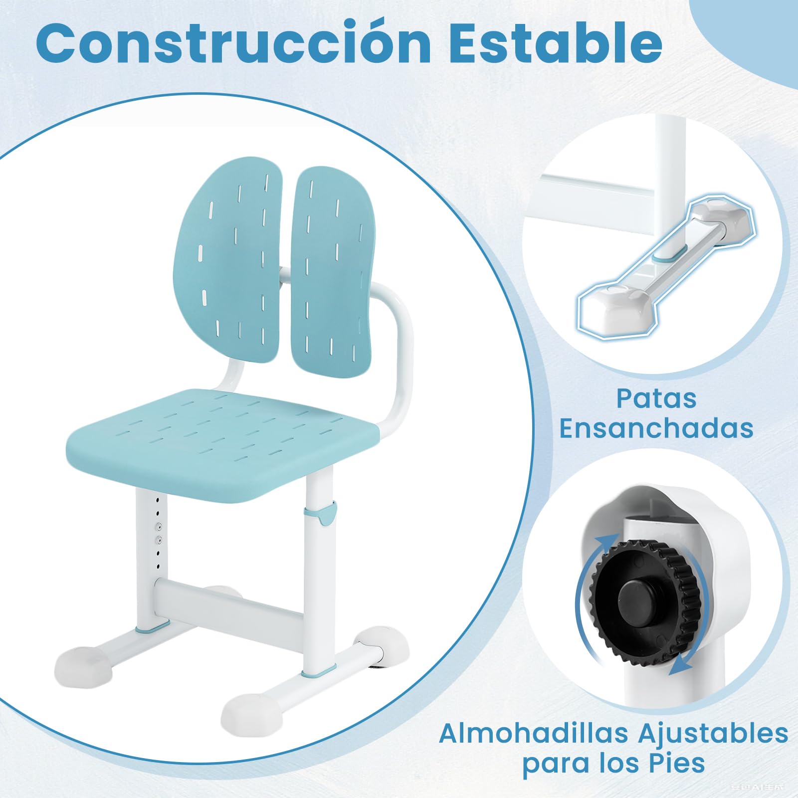 COSTWAY Silla Escritorio Infantil, Silla Juvenil para Escritorio con 5 Altura Ajustables, Doble Respaldo y Asiento Transpirable, Estructura Metálica, Asiento de Ordenador para Niños de 3+ Años (Azul)