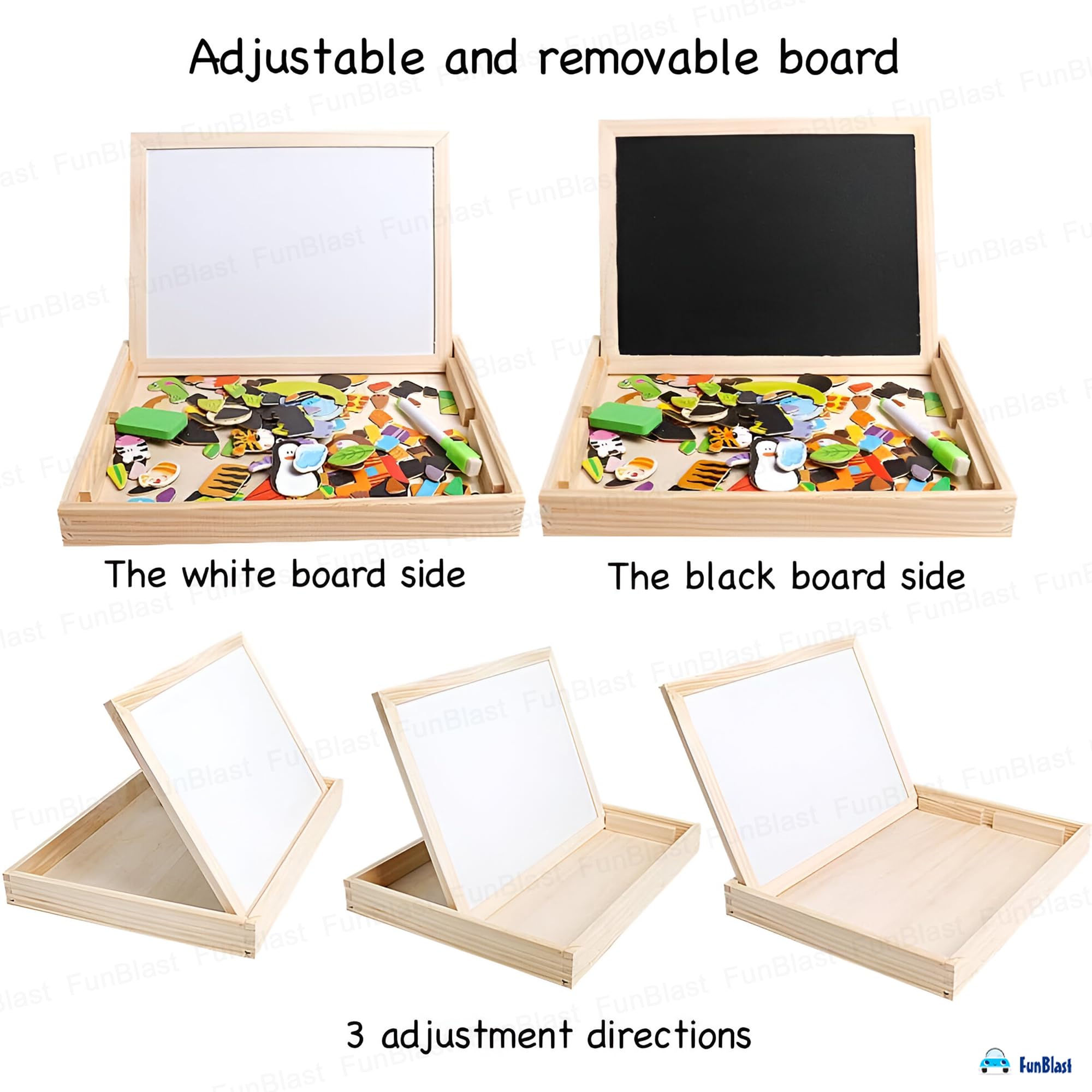 FunBlast Multifunctional Magnetic Wooden Chalkboard Kids Educational Toys Game Whiteboard Blackboard Drawing Toys for Children, Size- 30 * 23 CM (Multicolor) 2