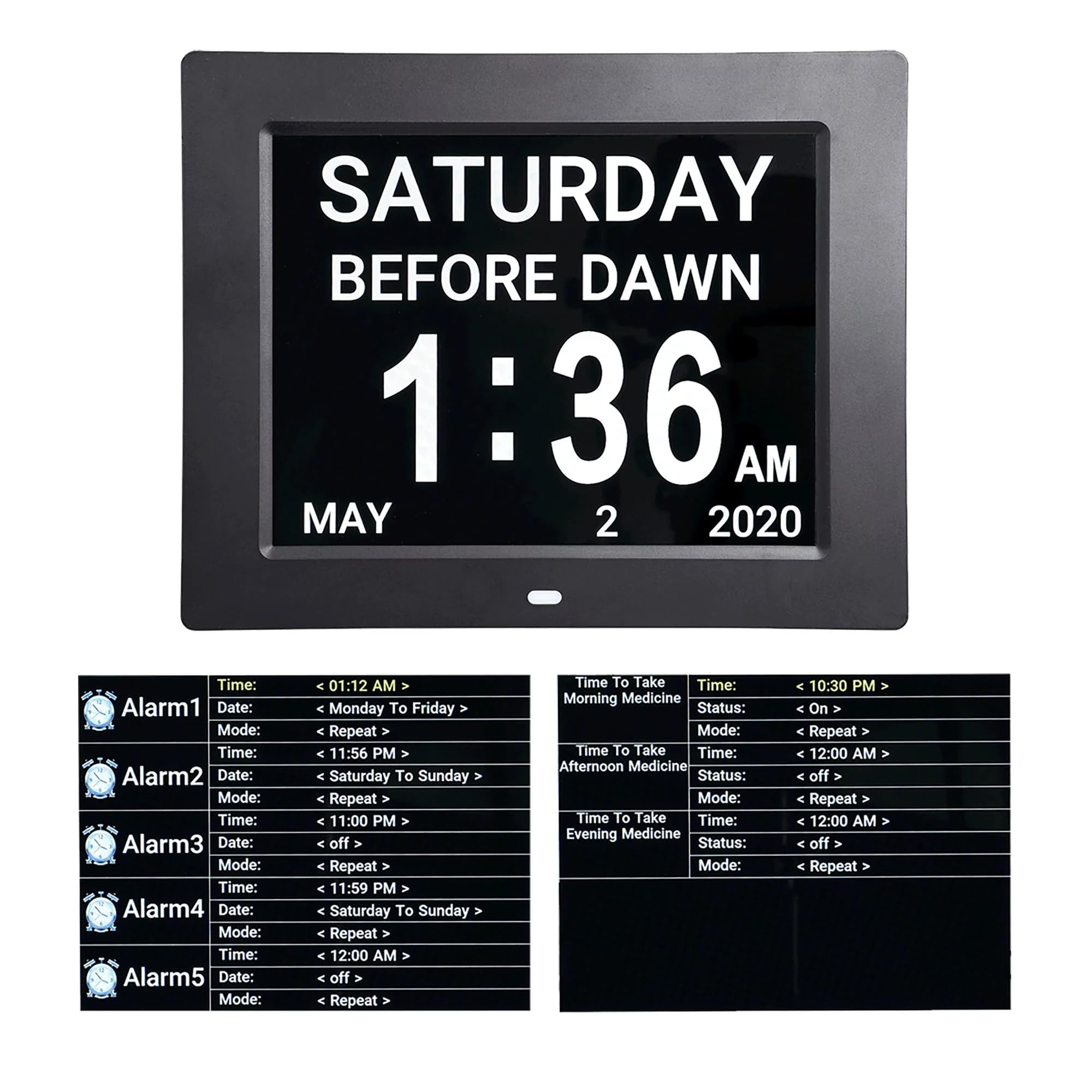 Despertador digital de 8 pulgadas con ajuste automático de brillo, despertador silencioso con pantalla LCD con humedad y temperatura para adultos y niños y enfermedad de Alzheimer (8 pulgadas