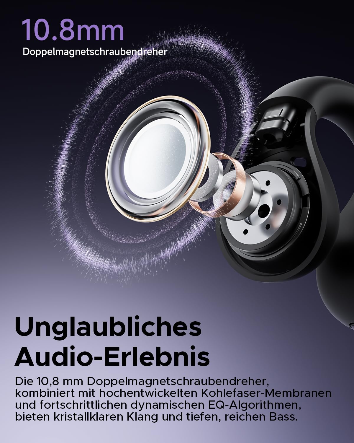 truefree B1 Open Ear Bluetooth Kopfhörer, Clip-On Kopfhörer Sport, Kabellose Bluetooth 5.4, Komfort-Ohrhörer, 3D-Klang, Dynamischer EQ, APP, Leichte Stabiles Nur 5 g, 25 Std Spielzeit