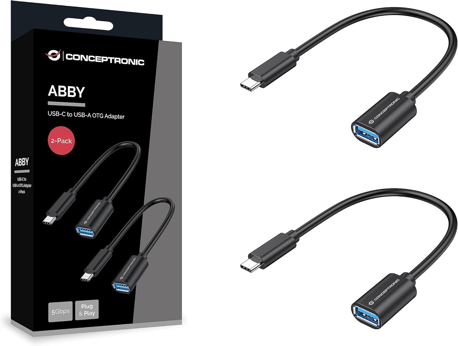 ABBY11B USB C to USB A OTG Adapter 2 Pack 20cm