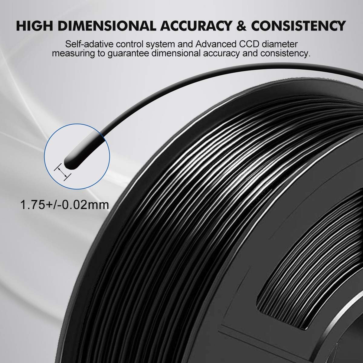 PLA Carbon Fiber Filament, 3D Printer Filament 1.75mm, High-Accuracy +/- 0.02 mm, Carbon PLA 1.75mm Black, 1 kg Spool ( 2.2 lbs), Light & Tough, Adhesive PLA Printing Filament, 1.75 PLA Carbon Black