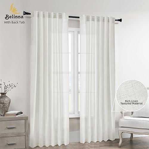 Miniatura 9 de Cortinas de lino con pestaña trasera de 96 pulgadas de largo para sala de estar, cortinas semitransparentes para privacidad para dormitorio,