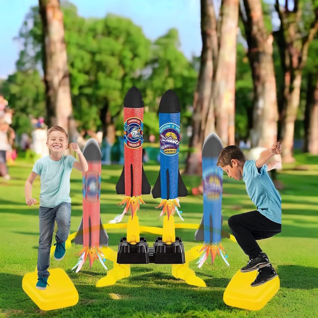 Razzo Spaziale Giocattolo, Lanciarazzi Bambini Gioco a Due Giocatori con 6 Razzi di Schiuma, Lanciarazzi Giocattolo per Giochi Regalo Bambino 4 5 6 7 8 9 10 Anni Maschio