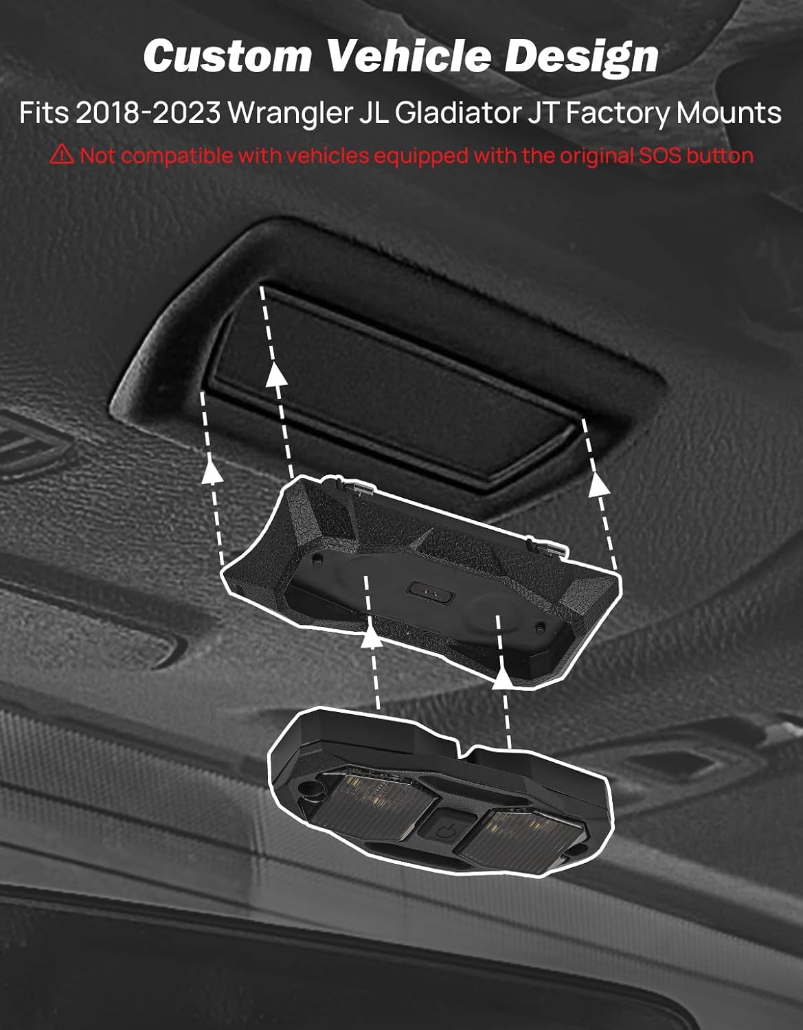 JOYTUTUS Magnetic Dome LED Map Light Compatible with Wrangler JL & Gladiator JT 2018-2023 - Detachable Portable Work/Camping/Emergency Light with 52N Magnets, IP65 Waterproof, 3 Modes & Dock Charging