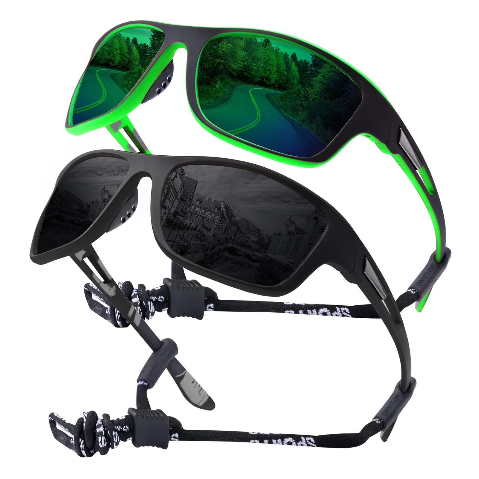 OKH 2 gafas polarizadas UV400 para hombres y mujeres que se han envuelto alrededor de gafas de sol deportivas, ciclismo para bicicletas, pesca, correr, escalada, béisbol