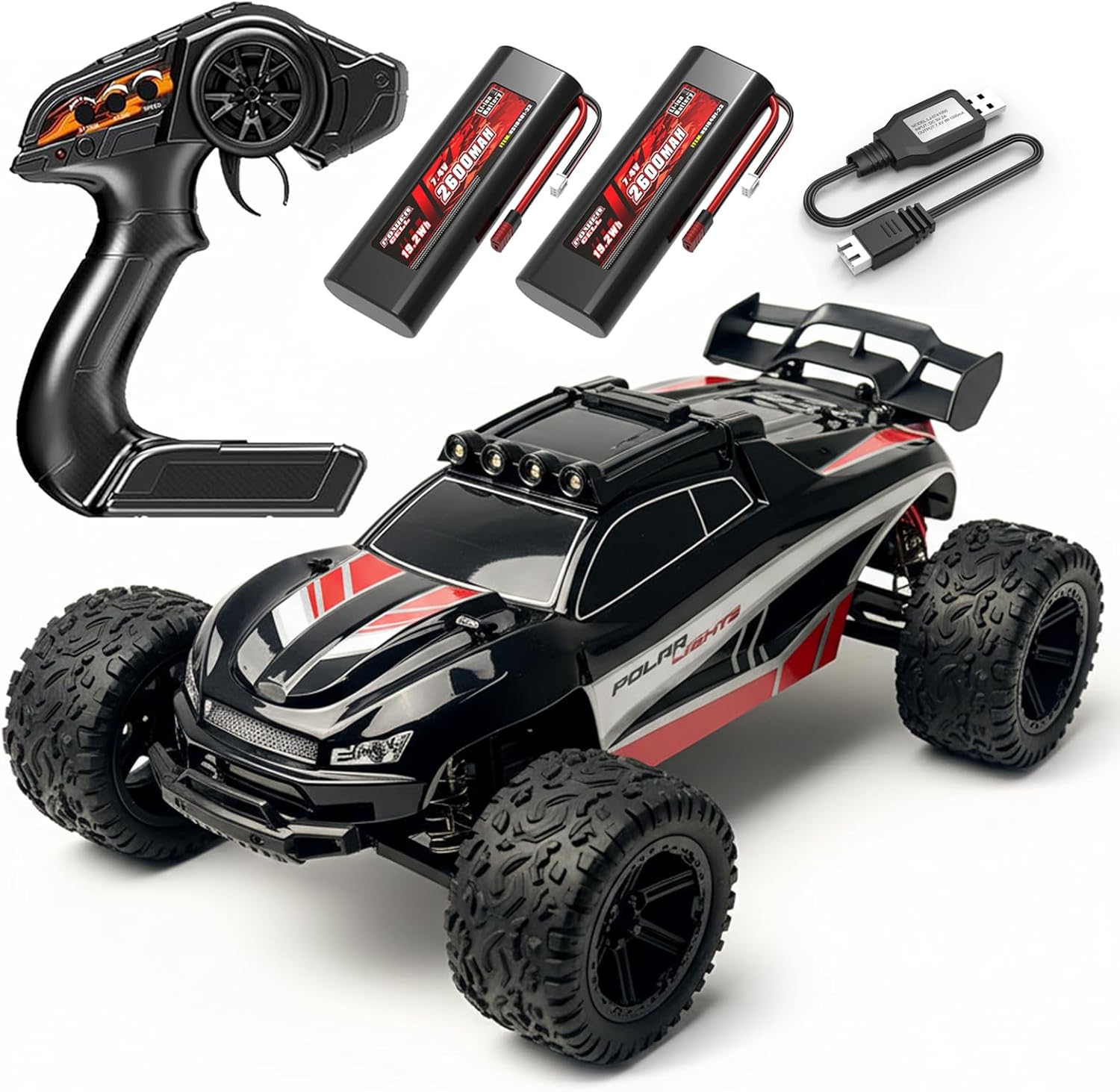 1:8 Scale All Terrain Off-Road RC Car for Adults Boys, 45KM/H High Speed Racing Monster Truck with 2.4 GHz Remote Control, 2 Rechargeable 2600mAh Batteries