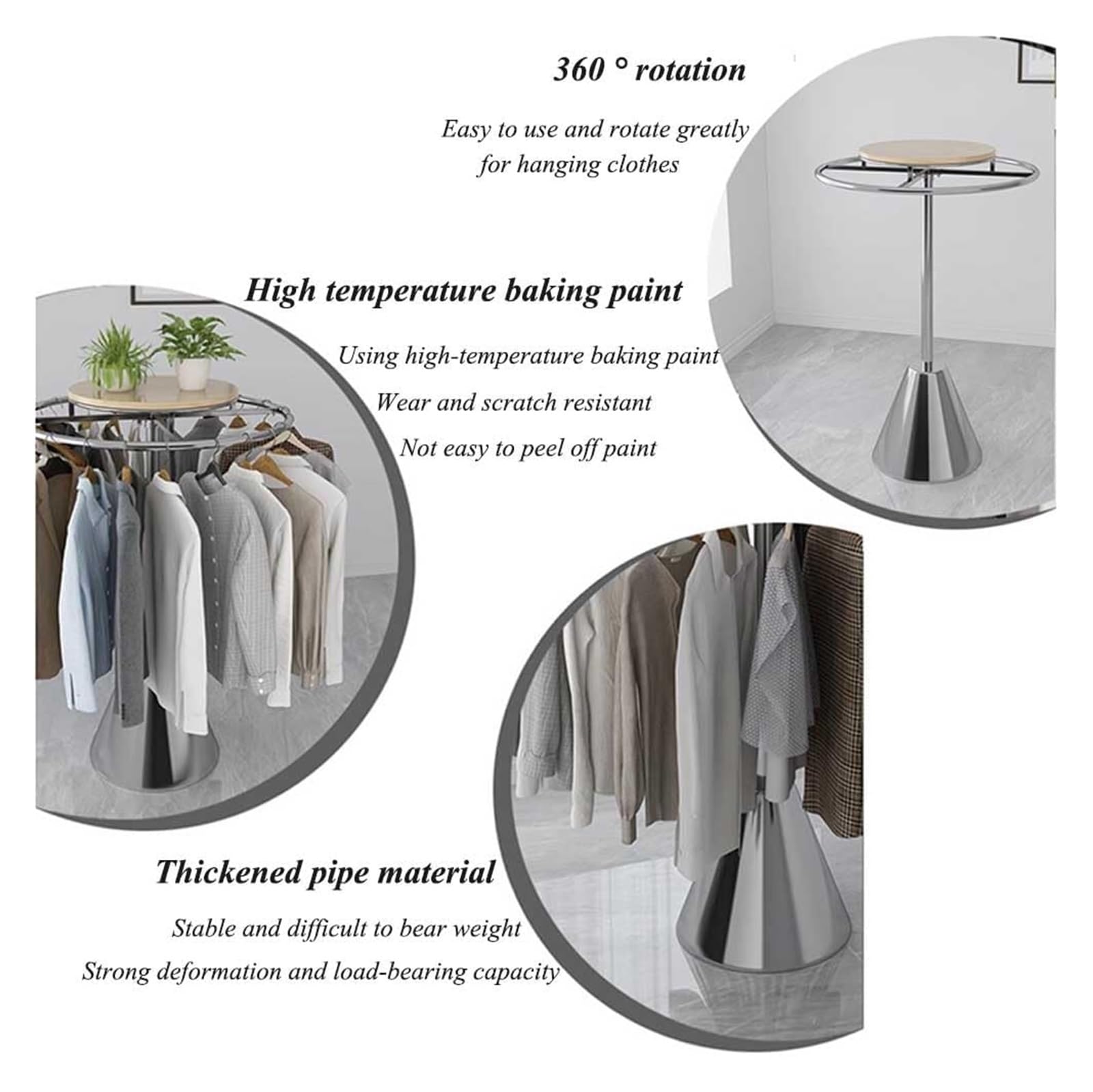 Support à vêtements, présentoir à vêtements commercial autoportant avec roulettes pivotantes pour accrocher des vêtements, étagère de rangement robuste pour organiser les vêtements