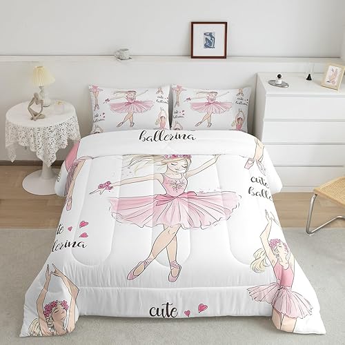 Miniatura 2 de Erosebridal Juego de ropa de cama de princesa de ballet, tamaño Queen, juego de edredón de 3 piezas para niñas bailarinas de ballet, lindo juego de
