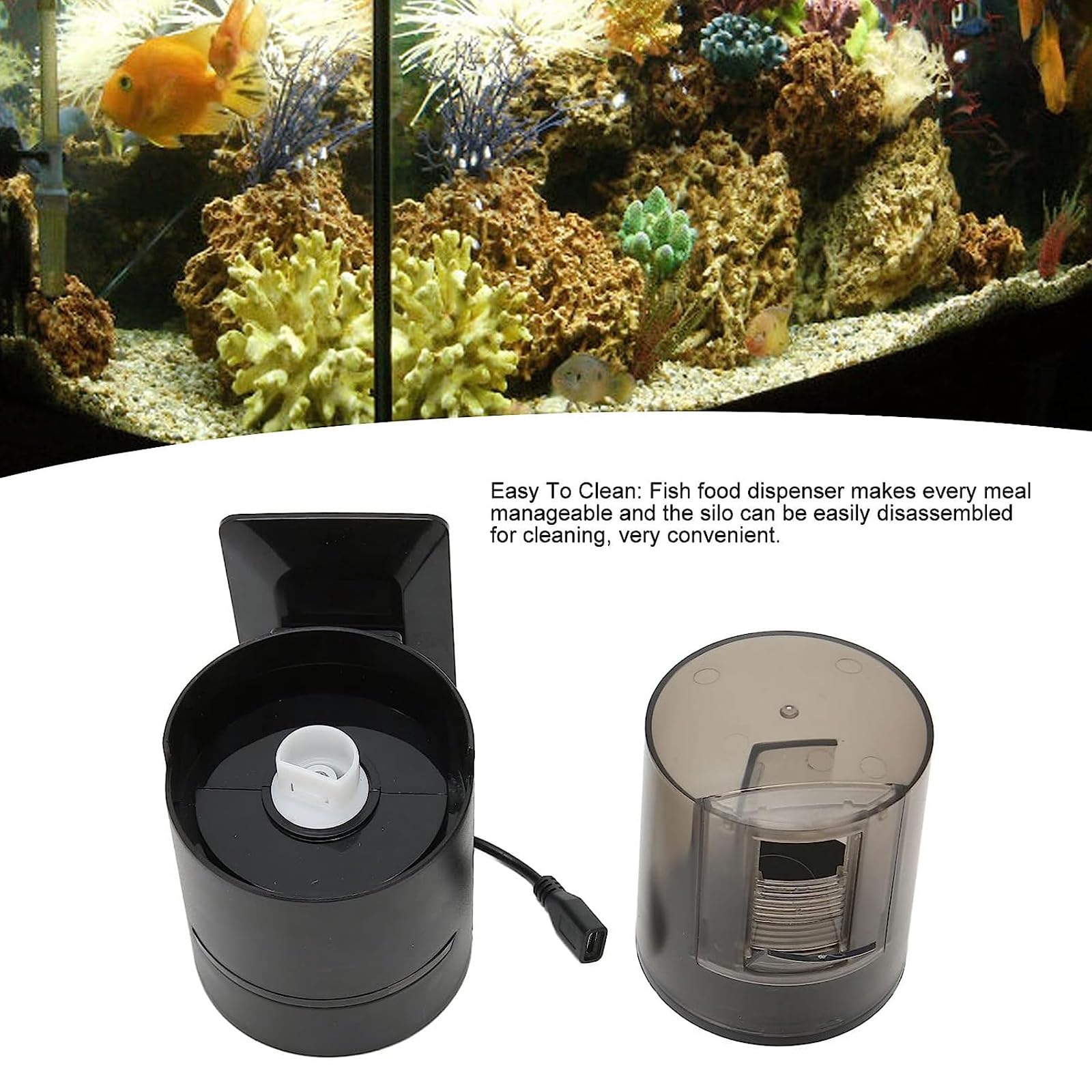 Mangiatoia Automatica per Pesci, WiFi Smart Timing Dispenser di Cibo per Pesci Alimentatore con Timer Regolabile Alimentatore con Timer per Le Vacanze con Cavo di Ricarica USB per Acquario