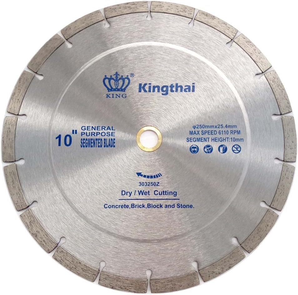 Kingthai 10 Inch Wet Dry Segmented Cutting Concrete Diamond Saw Blade for Masonry with 25.4mm Arbor