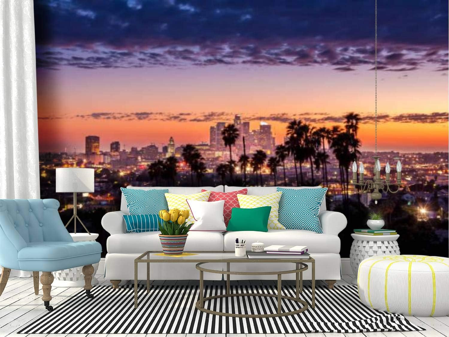 Wall Mural los angeles downtown purple colored sunset stock