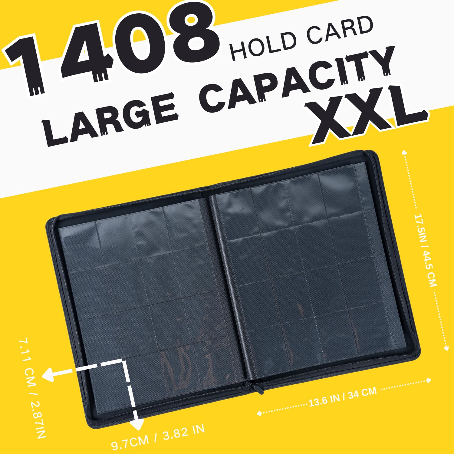 KUOOKING 1408+ Pockets Trading Card Binder, 16-Pocket Card Ablum Compatible with MTG,Sports Cards & Other Standard Size Trading Card (Black)