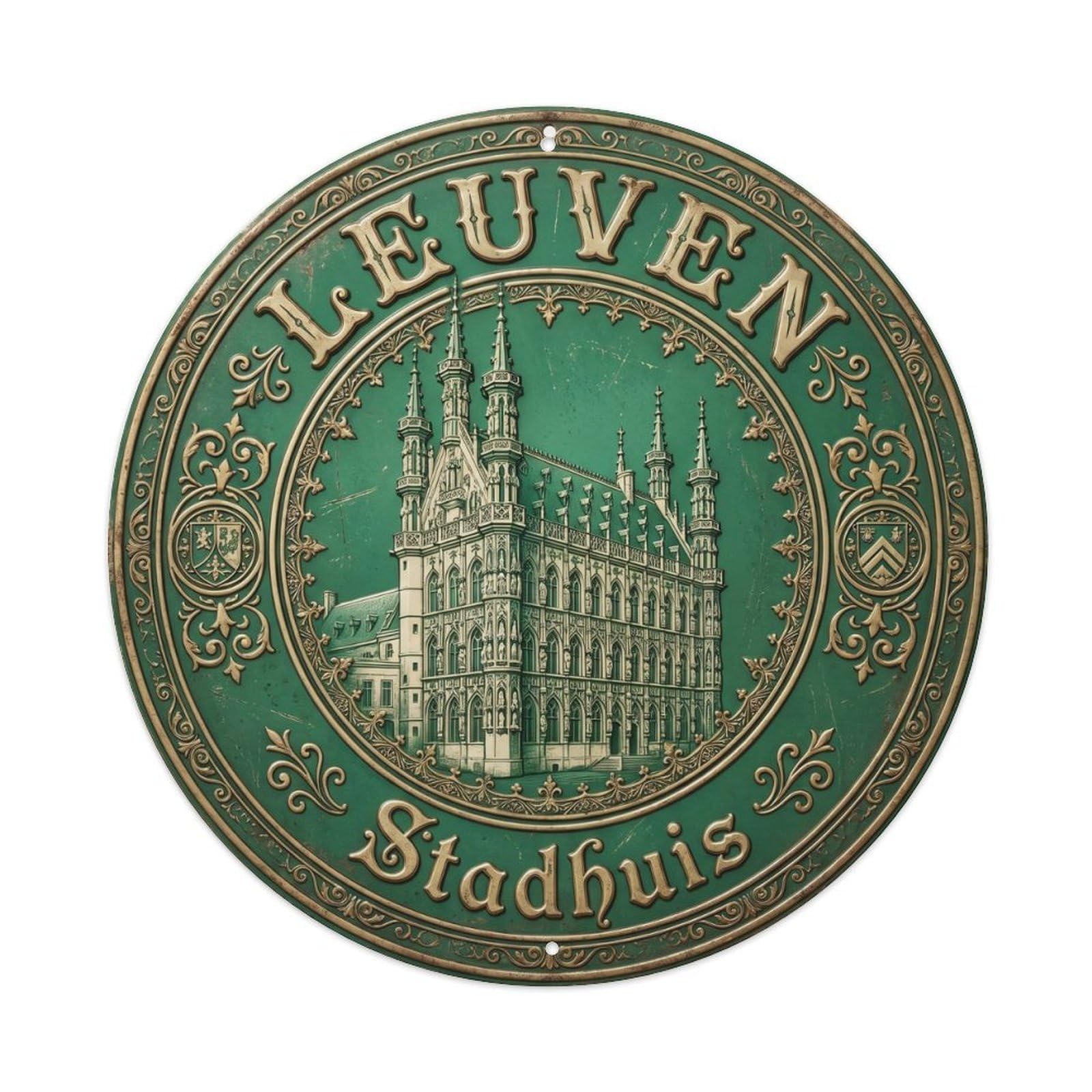 Cmhok Vintage Style-25 Vintage Travel Leuven Belgium Artwork Metal Tin Sign Plaque Wall Decor For Cafe, Club, Garden Round Metal Poster 8X8inch