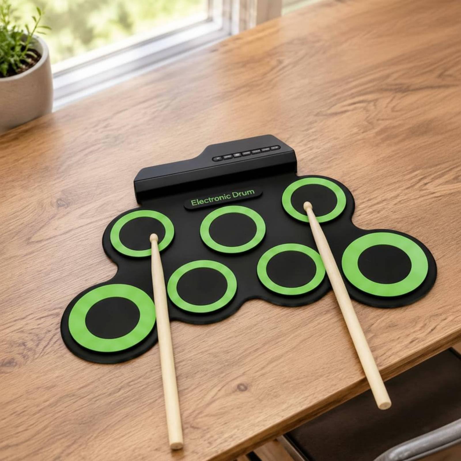 Batteria USB in Silicone Uscita Cuffie Batteria Elettronica Portatile Effetti Acustici Multipli Strumento Musicale per Studenti di Musica, Bianco