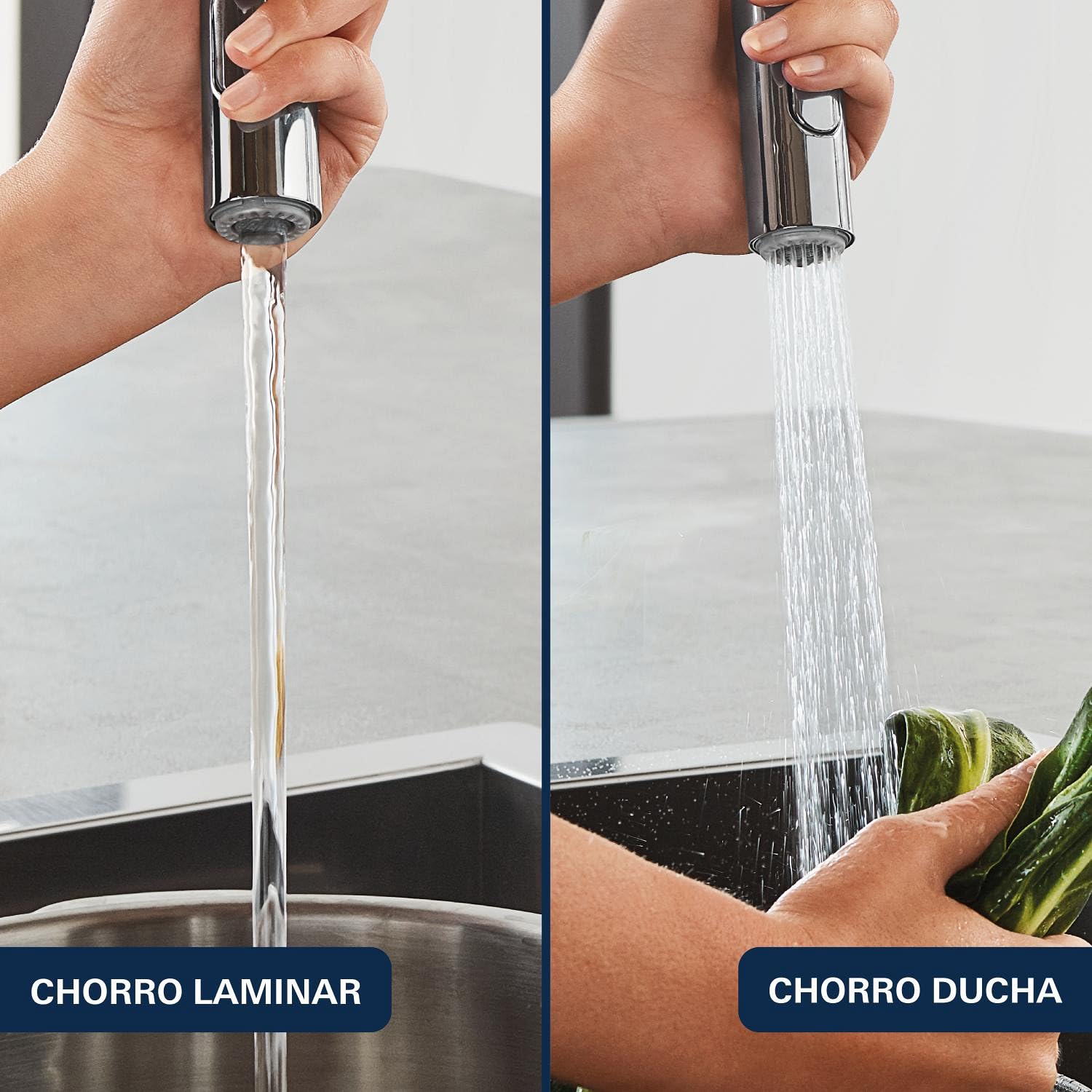 Grohe Essence Professional - Grifo de Fregadero Monomando, Caño Giratorio de 360°, Caño Alto, Dos Opciones de Chorro (30294000), Cromo
