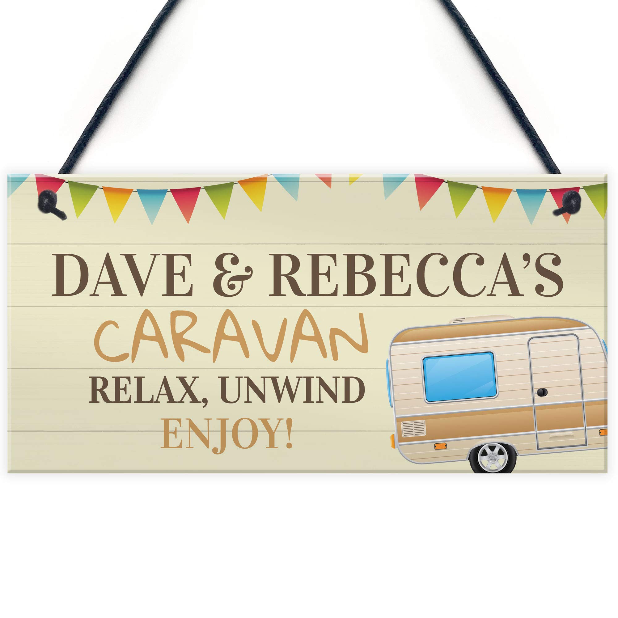 Red Ocean PERSONALISED Any Names Camper Caravan Hanging Welcome Plaque Home Garden Retirement Gifts