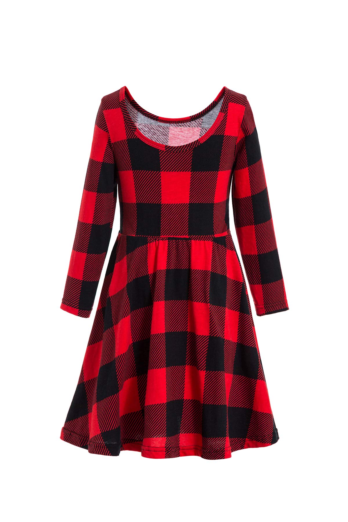 Girls' Taffeta Holiday Party Dress Red Plaid Christmas Dress Baby Kids Girl Long Sleeve Plaids Checked Party Princess Floral Dresses (Red, 6-7T)