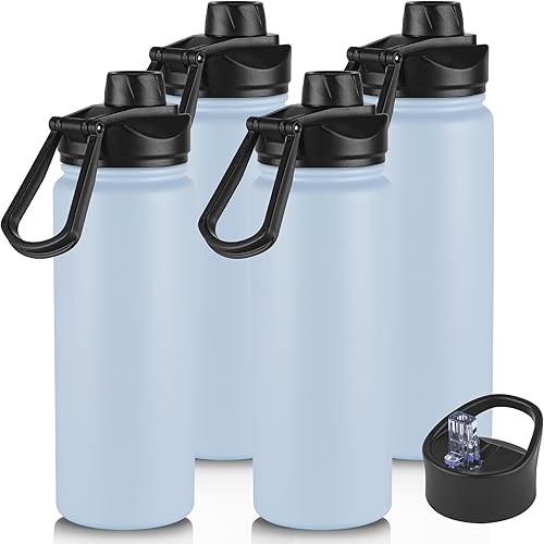 Miniatura 73 de VEGOND Botella de agua aislada de 32 onzas, botellas de agua metálicas de acero inoxidable a granel con tapa de popote a prueba de fugas y tapa de