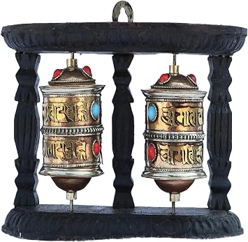 Himalayan Craft Spinning Tibetan Prayer Wheel Wall Hanging Design - Buddhism "Om Mane Padme Hum" Mantra Spinning Single Prayer Wheel, Handmade in Nepal with Brass, Copper & Wood Stand -Handmade in
