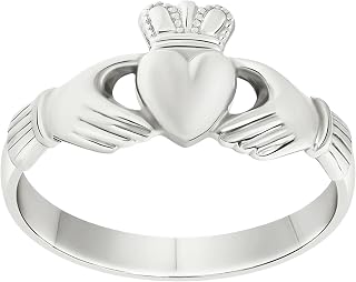 Women's Claddagh Ring, Wide 925 Sterling Silver Band, Crown & Heart Center, Symbolizing Love, Loyalty, Friendship, Traditional Celtic Jewelry, Sizes 5-10