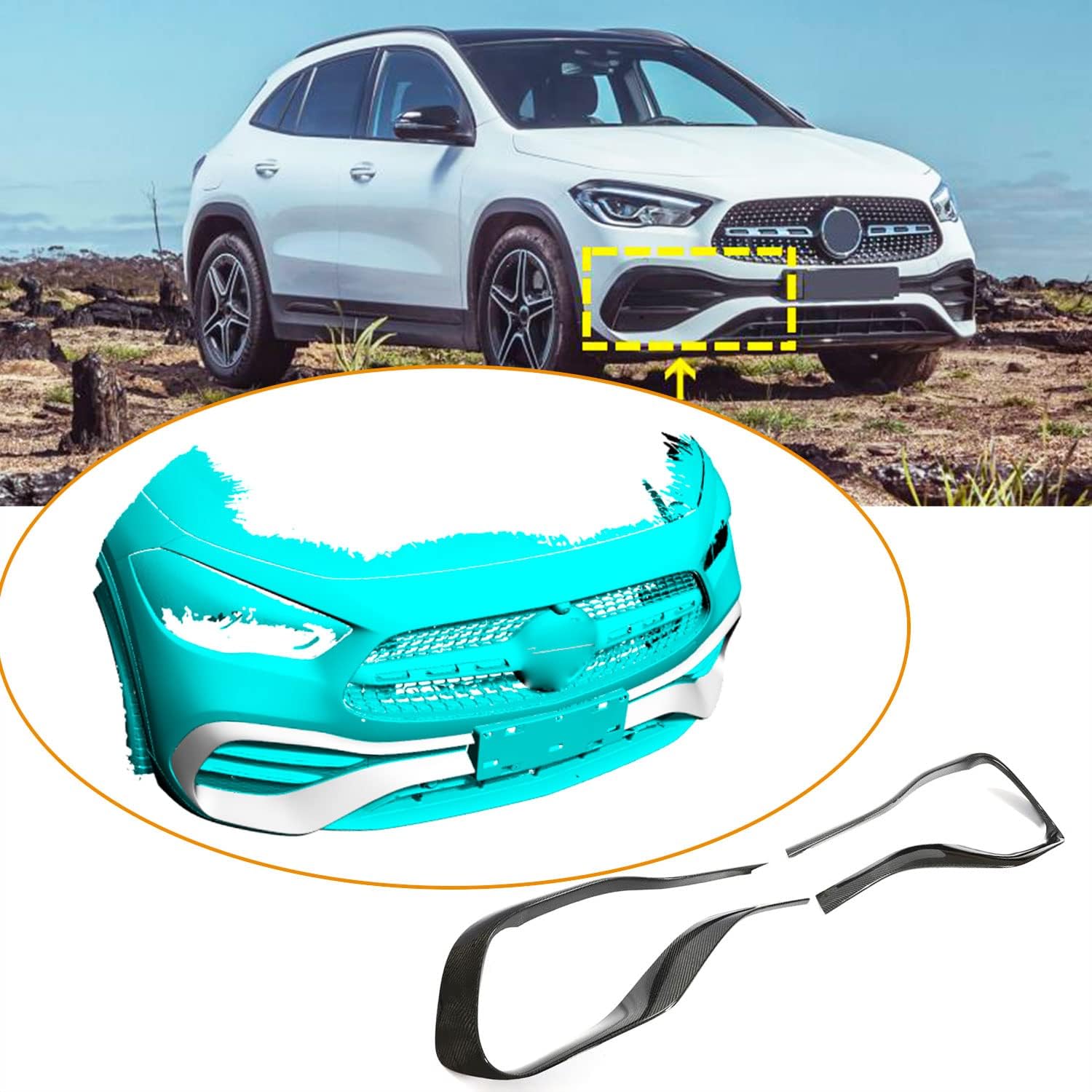Carbon Fiber Front Bumper Vent Cover trims Fits for Mercedes-Benz GLE-Class H247 GLA250 GLA35 GLA45 AMG 4-Door 2020-2022 Front Bumper Air Intake Grill
