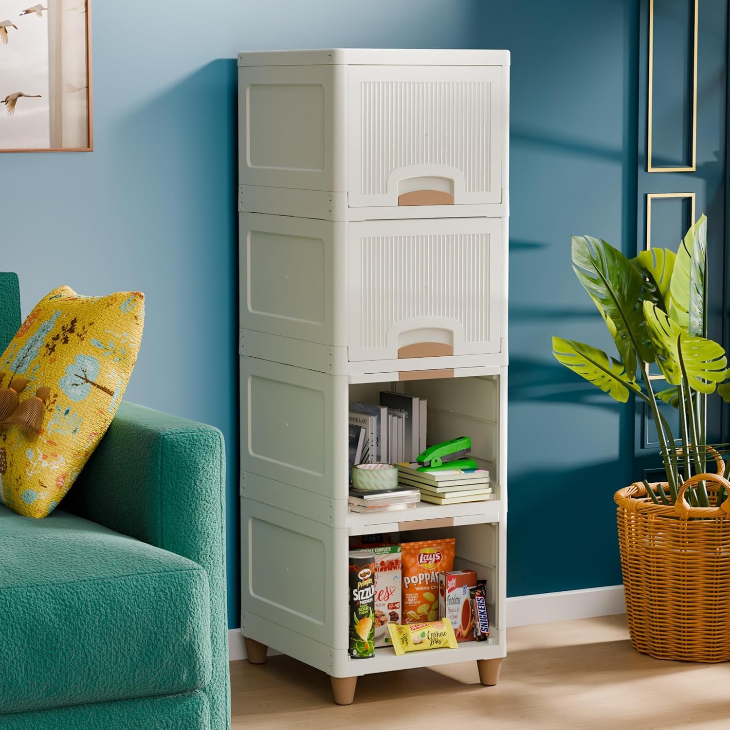 Plastic Wardrobe for Clothes : Versatile Plastic Cupboard for Storage Organizer & Organisers Storage Box for Ideal for Neat and Tidy Storage Solutions Almirah for Clothes (4 Layer)-image-37
