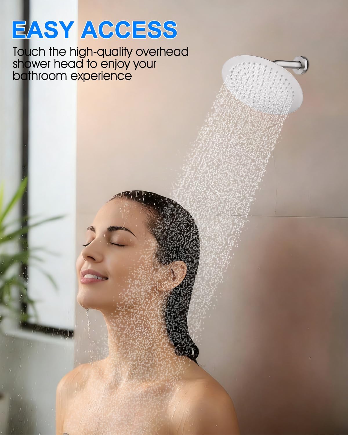 Round Rain Shower Head, Brushed Nickel Stainless Steel 8" Showerhead, 90 Anti-Clog Silicone Nozzles, Spa-Like Rainfall Experience with Smooth Flow, Wall Mount
