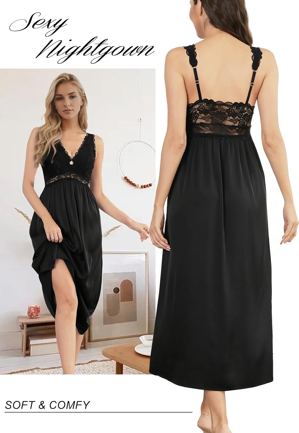 ALCEA ROSEA Women's Sexy Lingerie Sheer Mesh Babydoll Sleepwear Pajamas Lace V Neck Sleeveless Chemise Nightgowns - Image 2