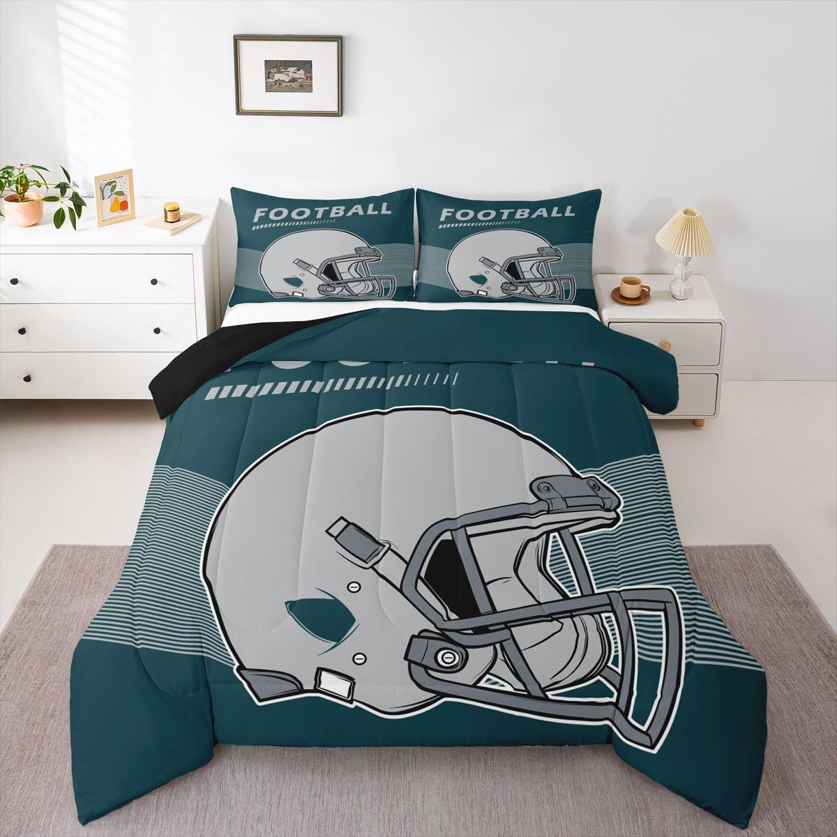 Erosebridal Football City Comforter Set Gridiron Fans Bedding Comforter Sets Full,Sports Seasonal Football Player Bedding for Boys Girls Ball Game