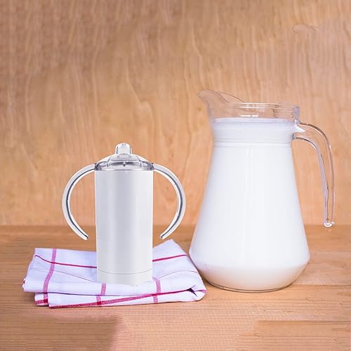 Miniatura 7 de Paquete de 6 vasos de 12 onzas de sublimación de color blanco recto, taza de viaje aislada de acero inoxidable con asas para niños y niños con tapas