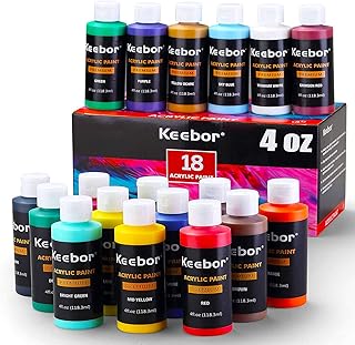 Acrylic Paint Set 18 Assorted Colors (120ml, 4oz. Bottle), Rich Pigment, Painting Art Supplies Kit for Artists Kids Studen...