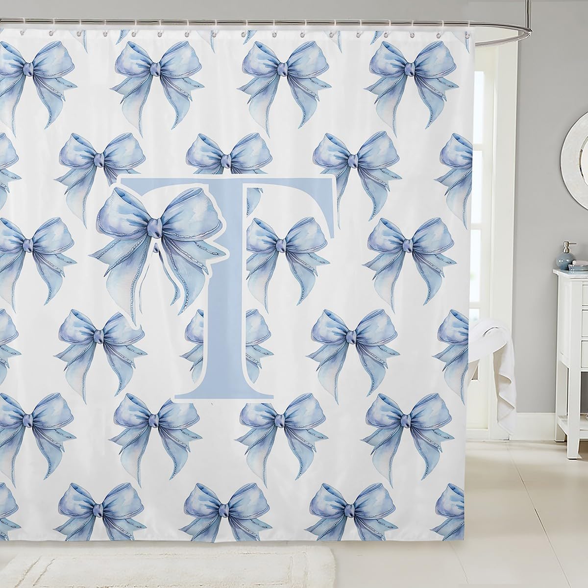 Feelyou Cute Blue Bow Shower Curtain for Bathroom Decor 72"x72"