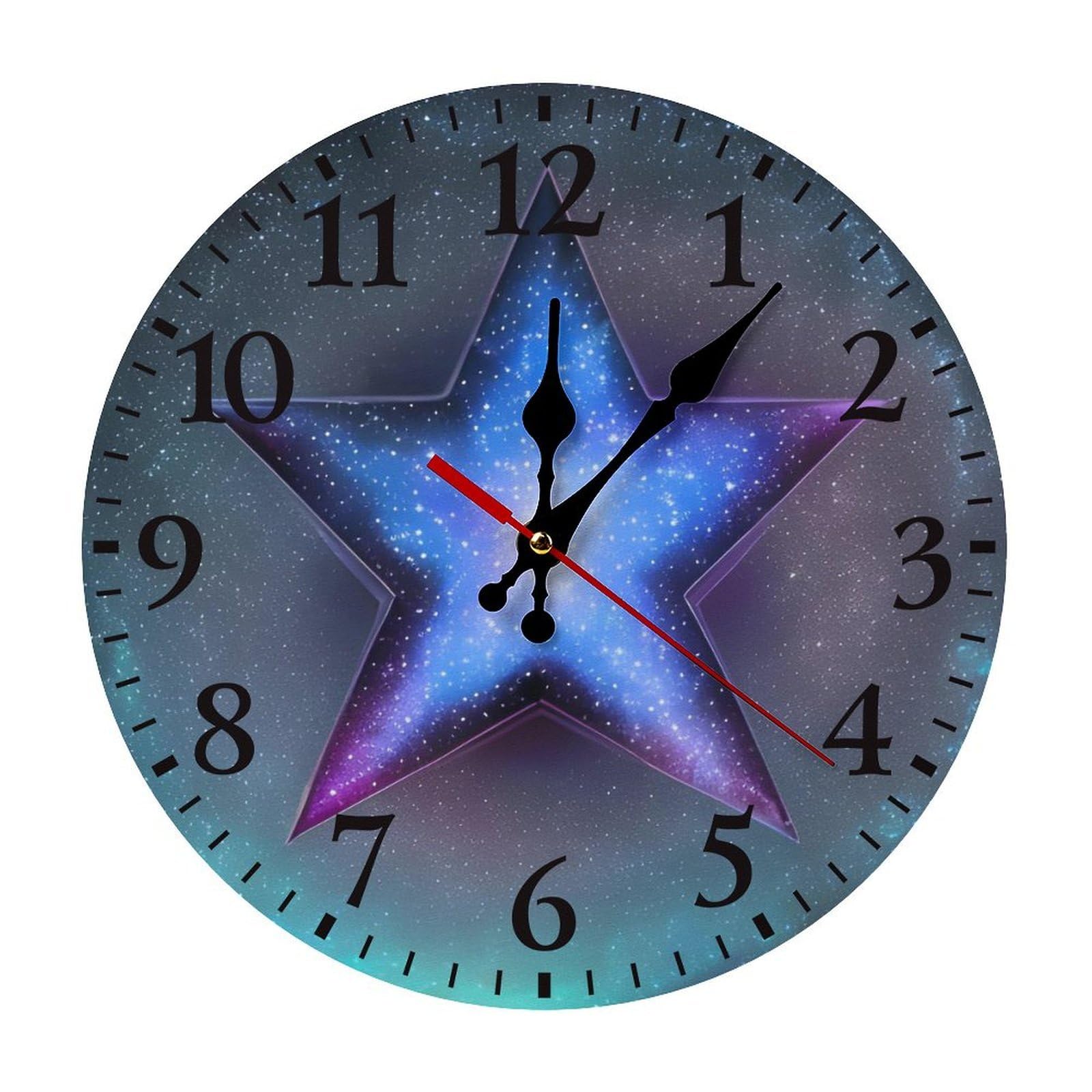 NTVOWPZO 10 Inch Wall Clock Stars Battery Operated Wall Clocks Silent Non-Ticking Round Wall Clock for Living Room Kitchen Home Office Wall Decorative Clock