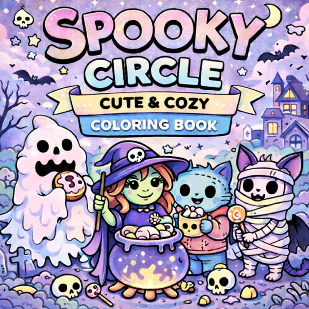 Spooky Circle: Cute & Cozy Coloring Book for Kids, Teens and Adults: Adorable Scenes with Ghosts, Pumpkins, Skeletons, and Magical Friends in Whimsical Fall Settings (Cozy Life Coloring)