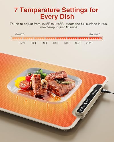 Miniatura 3 de Tapete Calentador para Alimentos, iTRUSOU Bandeja Calentadora Eléctrica Calor Continuo 99H, 7 Configuraciones de Temperatura, Calentamiento Color