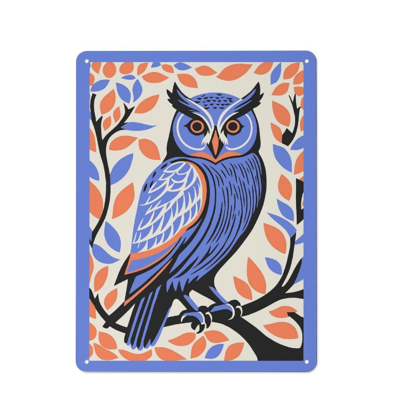 Junmoney Style-3 Metal Wall Sign 40X30cm Featuring Purple Aesthetic Owl For Garage Or Workshop, Suited To Diy Enthusiasts