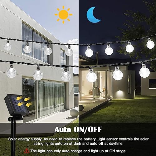 Miniatura 2 de Guirnalda de luces solares impermeables para exteriores, 50 LED de 23 pies, luces de globo de cristal con 8 modos de iluminación, luces de patio