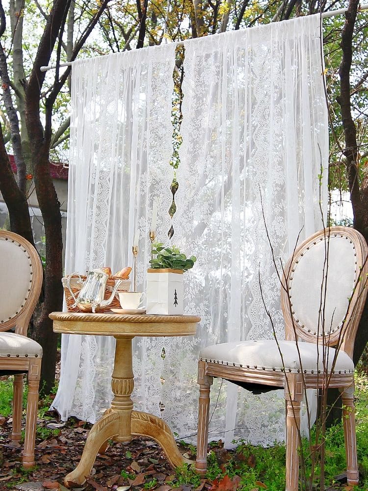 Devola - Tenda in pizzo bianco, trasparente, con fiori, stile rustico, per la cucina, tendine per balcone e finestre, per soggiorno, altezza x larghezza 180x70 cm, 1 pezzo